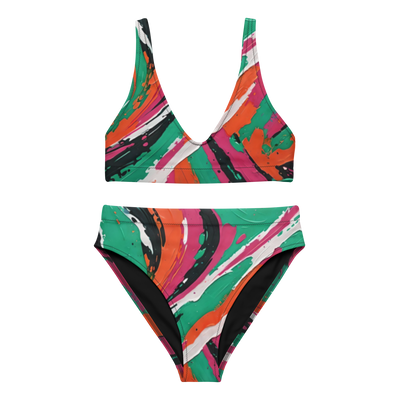 Teal Splash High-Waisted Bikini