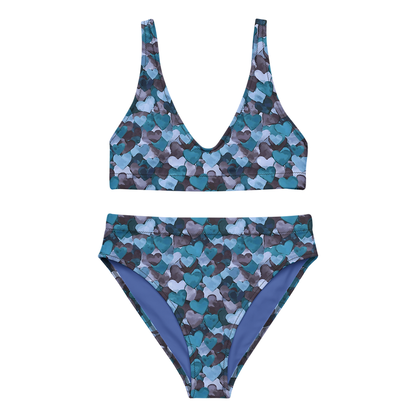 Blue Hearts High-Waisted Bikini