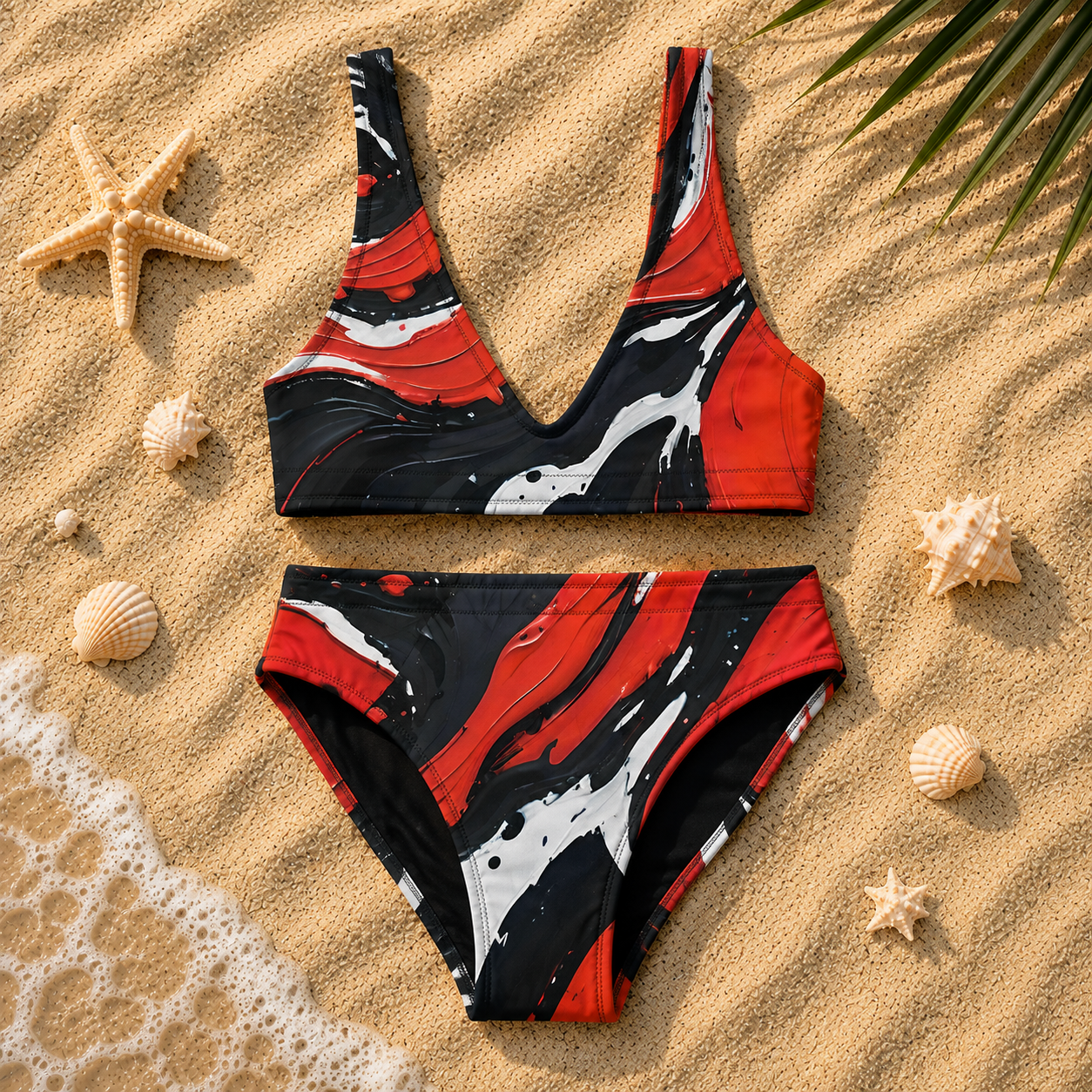 Red Splash High-Waisted Bikini