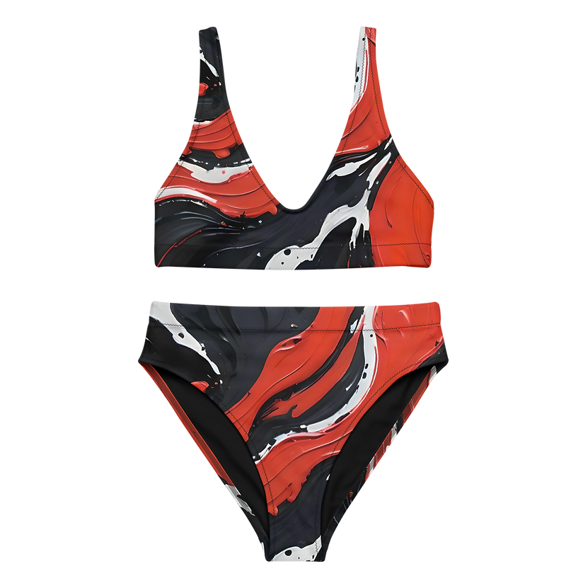 Red Splash High-Waisted Bikini