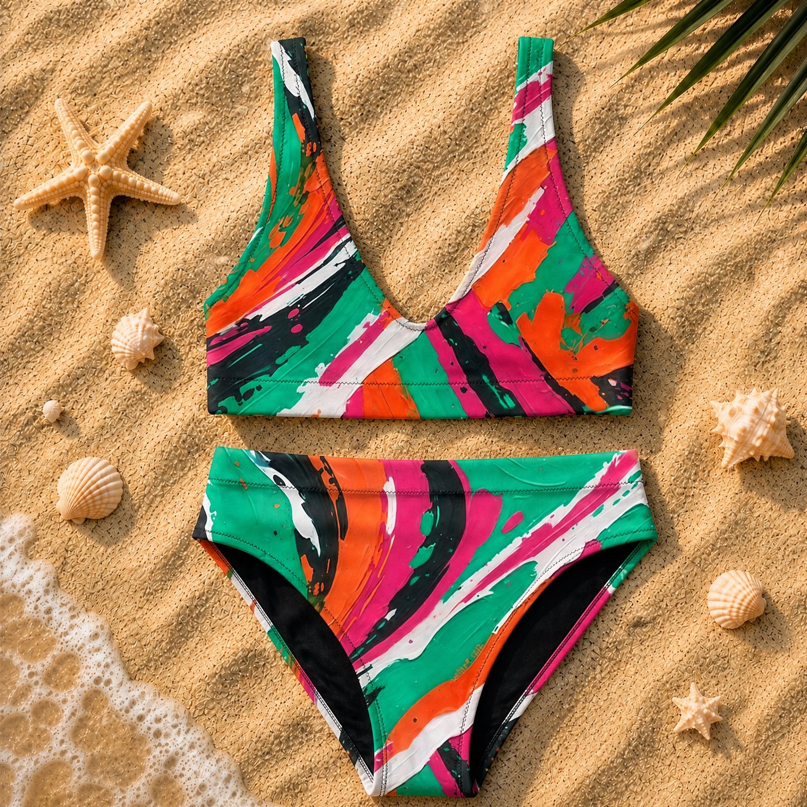 Teal Splash High-Waisted Bikini