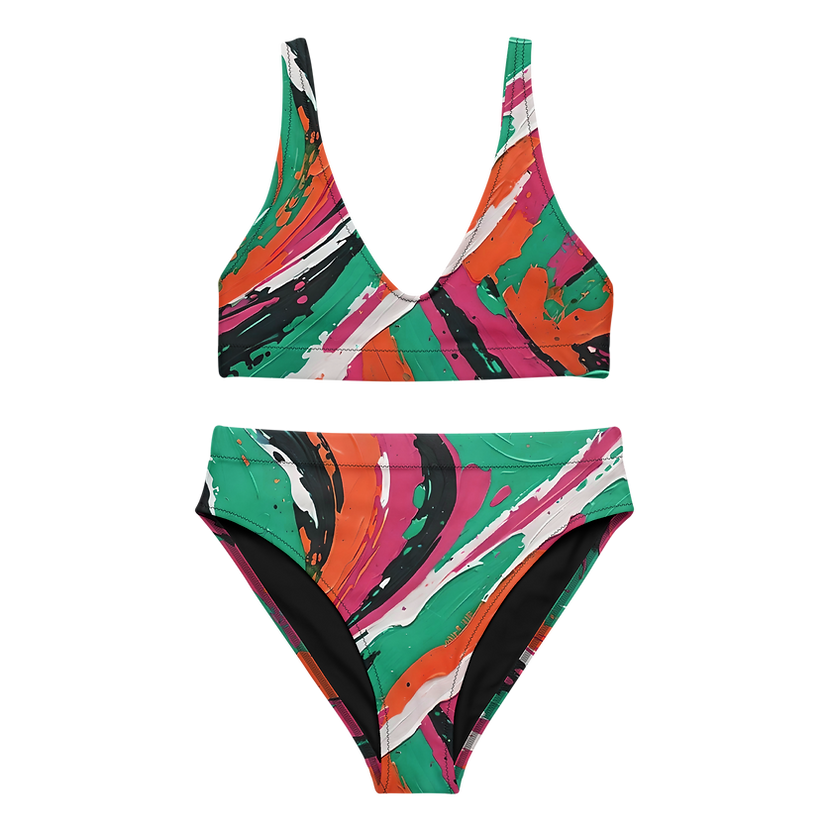 Teal Splash High-Waisted Bikini